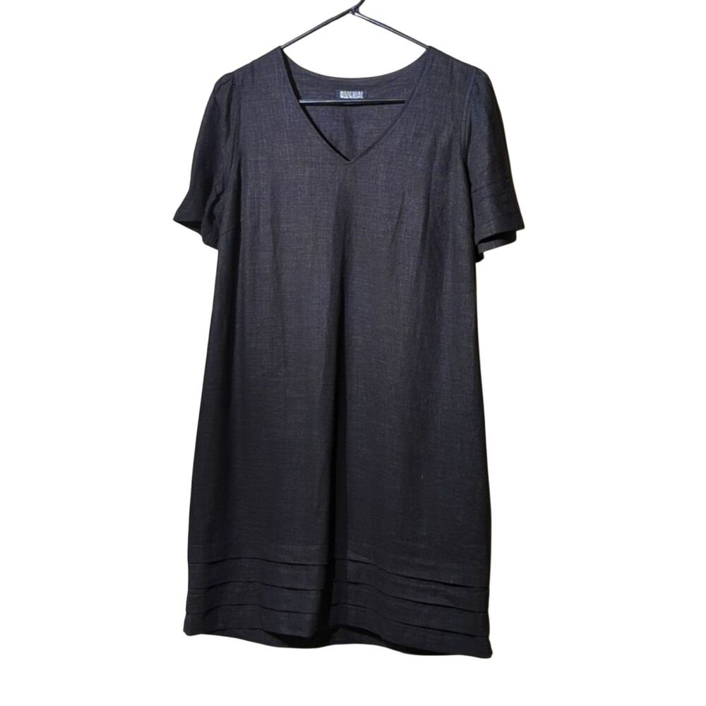 Original Nicole Miller Linen/Viscose Black Classic V-Neck Sheath Dress Size S